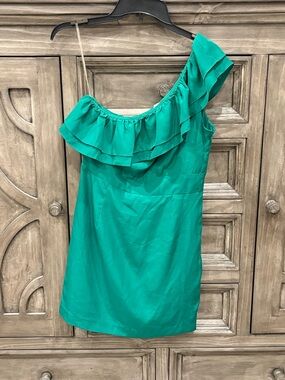EUC Women’s LEVEL EIGHT One-Shoulder Ruffle Dress in Emerald Green (Medium)